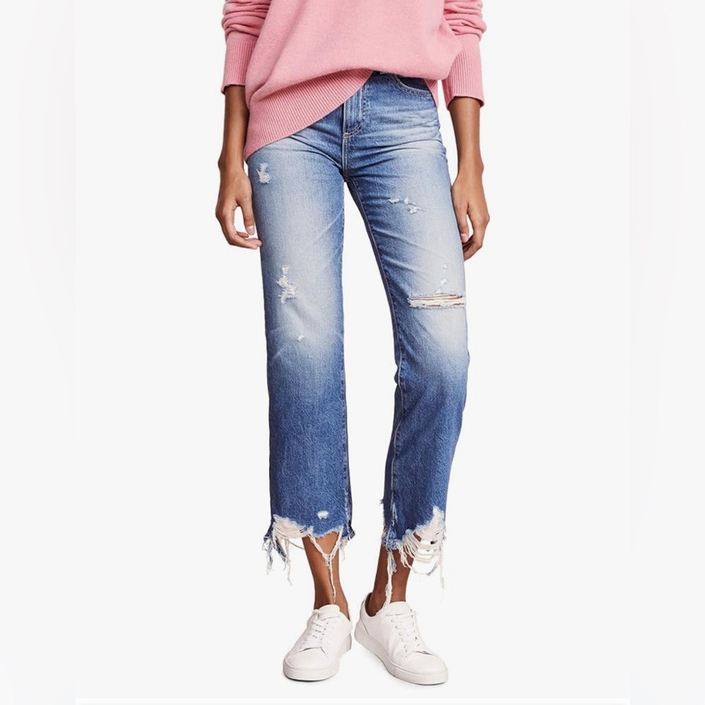 NWT AG Adriano Goldschmied The Rhett High Waisted Straight Distressed Jeans 27